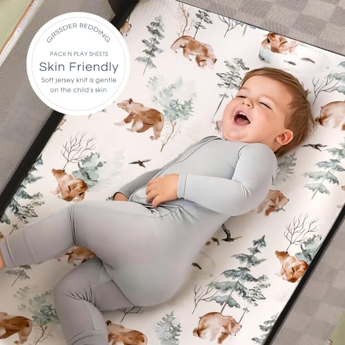 GRSSDER 3-Pack Stretchy Ultra Soft Crib Sheets with Bear and Wolf Print