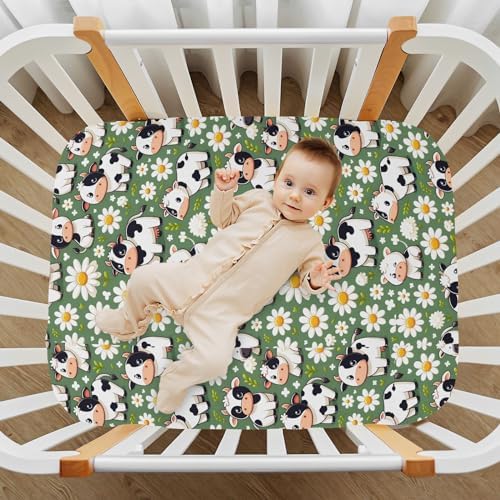 ALAZA Cow Daisy Farm Animals Crib Sheets for Girls and Boys