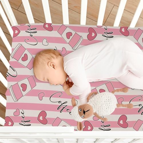 Coffee Queen and Hearts Stretchy Crib Sheet