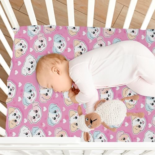 KEIGE Cute Dog Puppy Crib Sheet for Baby Bedding