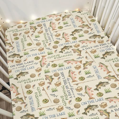 Vintage Lake Fishing Crib Sheets 52x28