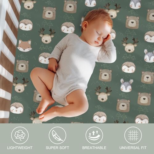 Boho Animals Crib Sheets 2 Pack Bear Deer Bunny Trees Mountain Soft Fitted
