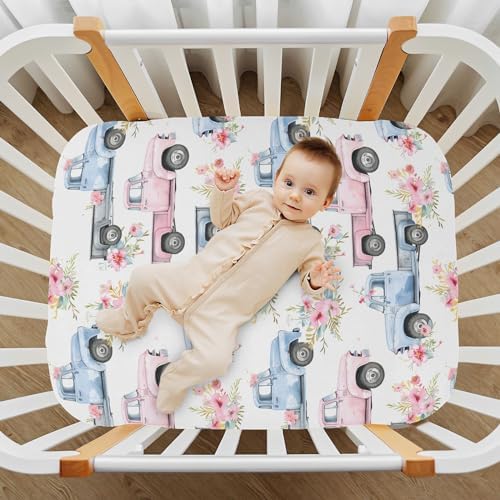 ALAZA Baby Crib Sheets White Background with Flowers Pattern
