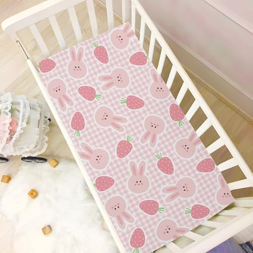 KICPOAY Fitted Crib Sheets with Strawberry Rabbit Pattern