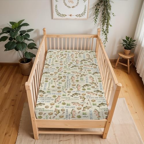 Vintage Lake Fishing Crib Sheets 52x28