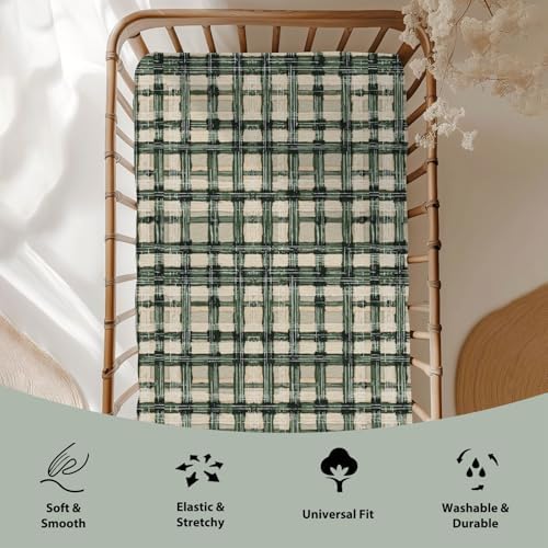 Watercolor Green Tartan Crib Sheets 28x52 Standard Fit