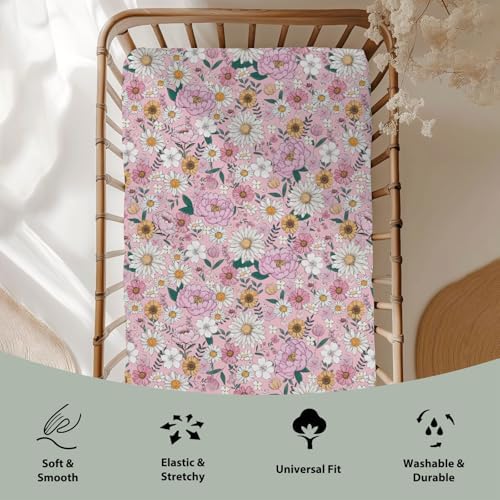 Boho Floral Crib Sheets for Boy Girl 28x52 Inches