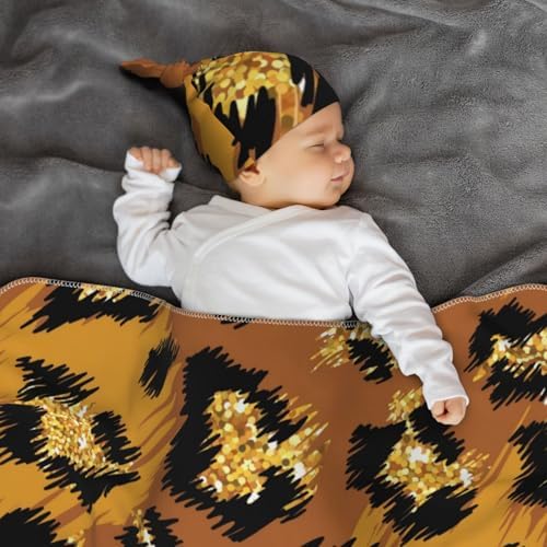Rose Gold Glitter Swaddle Blanket Set with Headband and Beanie Hat