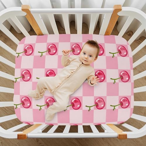 Cherry Pink Buffalo Plaid Crib Sheet for Baby