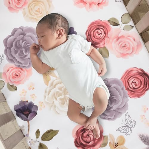 Lambs Ivy Secret Garden Floral Cotton Crib Sheet - White