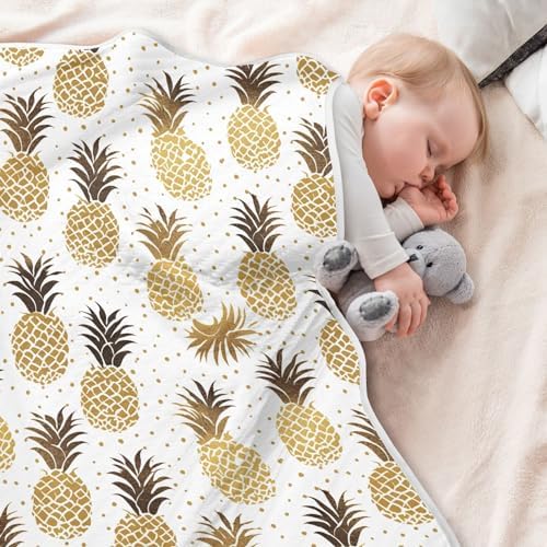 AMmao 30x40 Inch Baby Blanket with Golden Pineapple Polka Dot Pattern