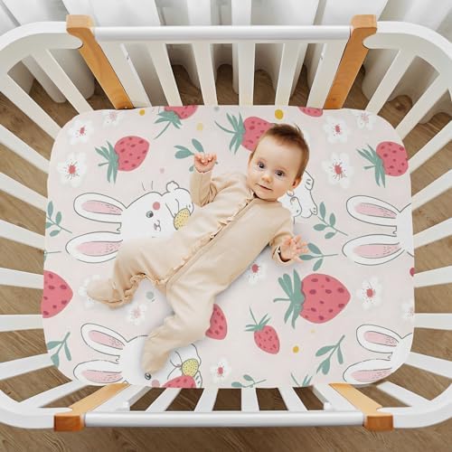 ALAZA Rabbit Strawberry Forest Crib Sheet for Girls and Boys