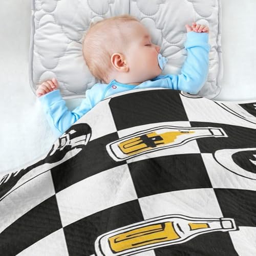 Customizable Black White Checkered Graffiti Blanket for Baby Boy