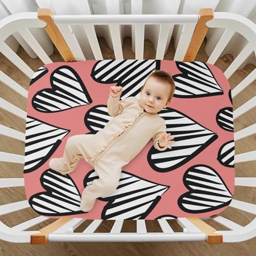 KICPOAY Heart Striped Valentine Crib Sheets for Baby