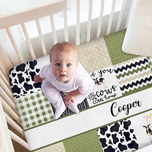 Personalized Farm Cow Crib Sheets for Baby Girls and Boys