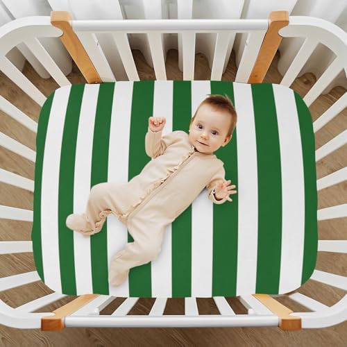 KICPOAY White Green Stripes Crib Sheets for Baby Toddler