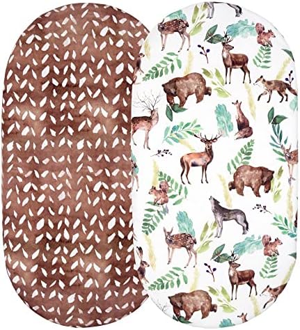 JHION Baby Crib Sheets Fitted 2 Pack Brown Animal Pattern