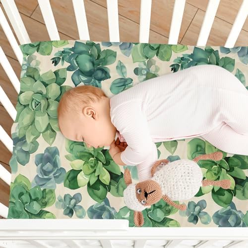 ALAZA Green Succulents Crib Sheets for Boys and Girls