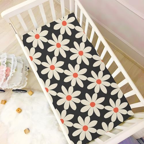 ALAZA Daisy White Retro Crib Sheets for Girls and Boys