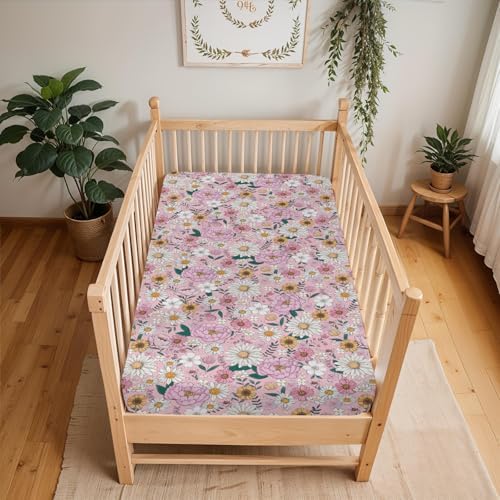 Boho Floral Crib Sheets for Boy Girl 28x52 Inches