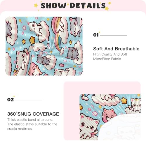 ALAZA Cute Cats Rainbow Crib Sheet for Baby