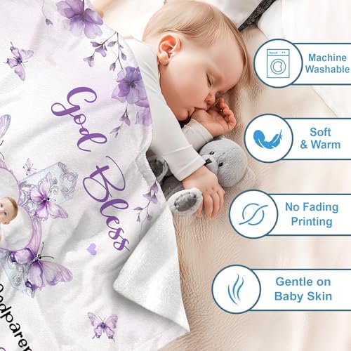 Hyturtle Personalized Baptism Baby Blanket - Butterfly Christian Throw for Kids