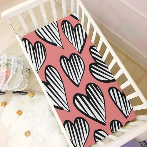KICPOAY Heart Striped Valentine Crib Sheets for Baby