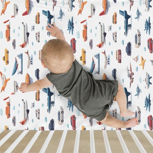 Colorful Planes Cars Baby Crib Sheet Retro 52x28