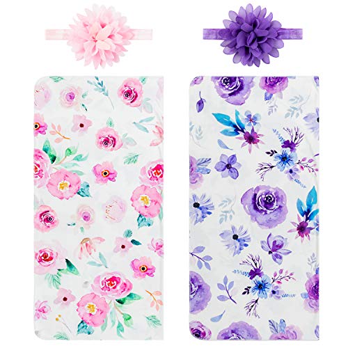 R HORSE Newborn Baby Swaddle Blanket with Headband Set 2 Pack