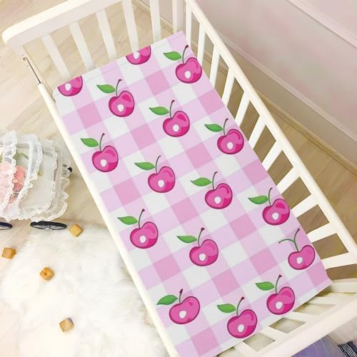 ALAZA Pink Cherry Buffalo Plaid Crib Sheets for Girls and Boys