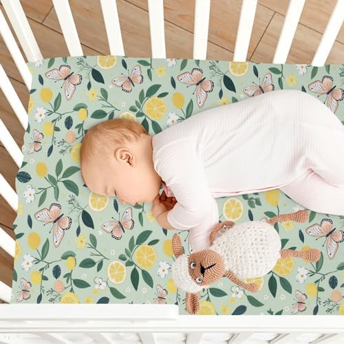 KEIGE Lemon Butterfly Crib Sheet for Baby Bed