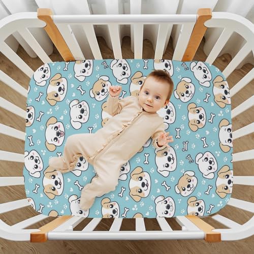 Cute Dog Puppy Bone Fitted Crib Sheet for Baby Bed
