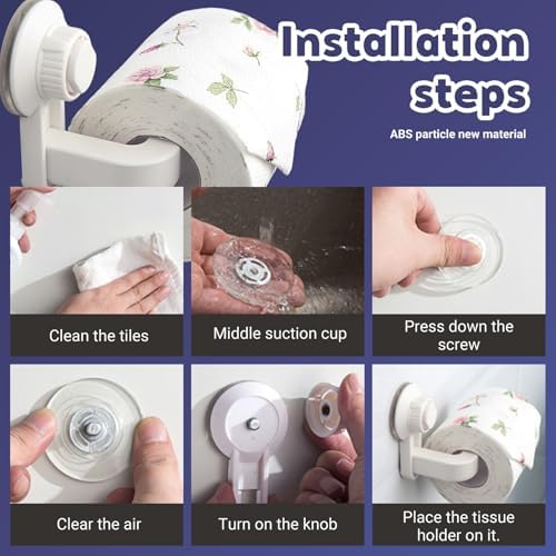 Wall Mounted Toilet Paper Holder - Rustproof Suction Cup White