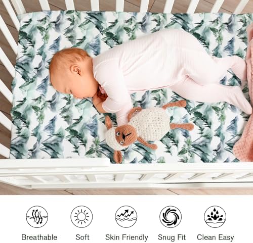 Watercolor Green Mountains Crib Sheet 52x28