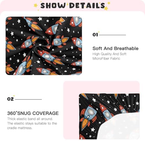 ALAZA Spaceship Cartoon Crib Sheets for Boys and Girls