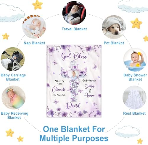 Hyturtle Personalized Baptism Baby Blanket - Butterfly Christian Throw for Kids