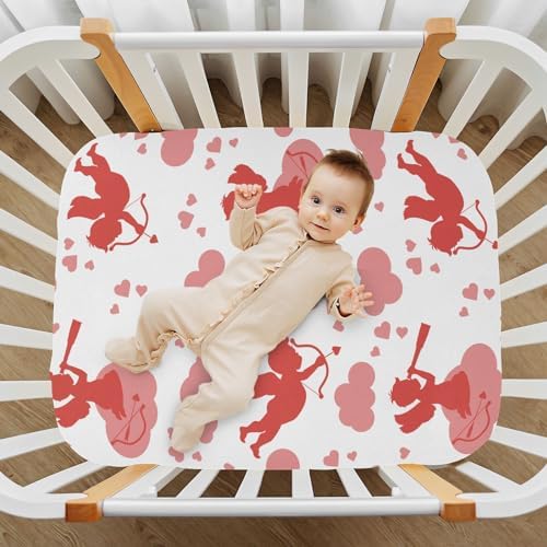 KICPOAY Valentines Cupid Angel Hearts Crib Sheets 1