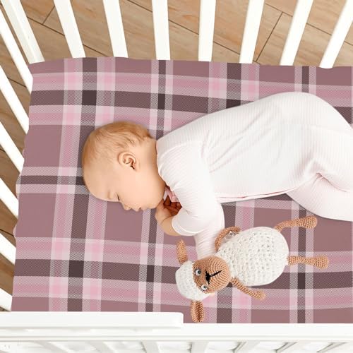 Plaid Pink Fitted Crib Sheets for Baby Toddler