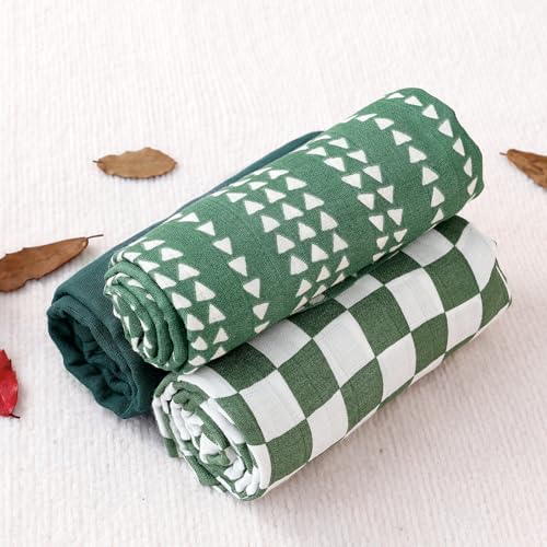 Happy Flute 3-Piece Muslin Swaddle Blankets Green