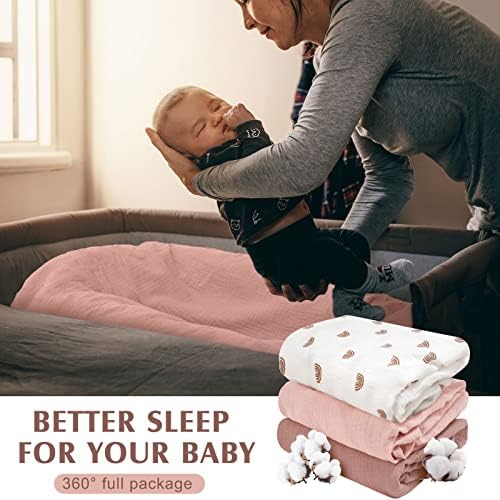 Newwiee 3 Pcs Muslin Crib Sheets 24 x 38 Cotton Fitted Baby Bedding