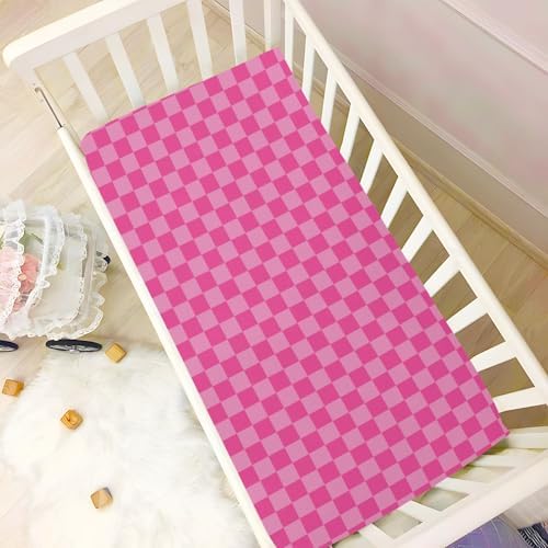 Emelivor Pink Checkered Crib Sheets for Boys Girls