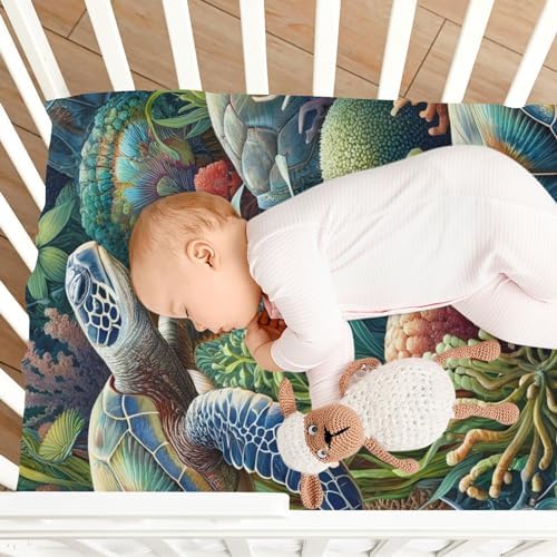 ALAZA Sea Turtle Crib Sheets for Boys and Girls