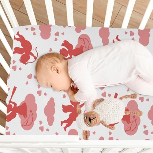 KICPOAY Valentines Cupid Angel Hearts Crib Sheets 1