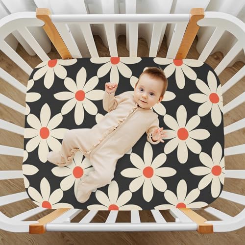 ALAZA Daisy White Retro Crib Sheets for Girls and Boys