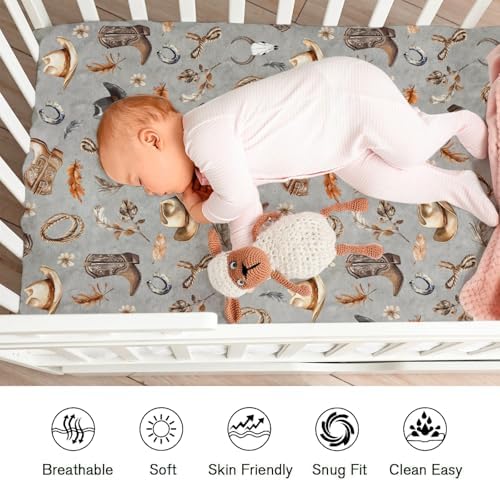 KASTLEE Retro Cowboy Crib Sheets 52x28 for Boys Girls