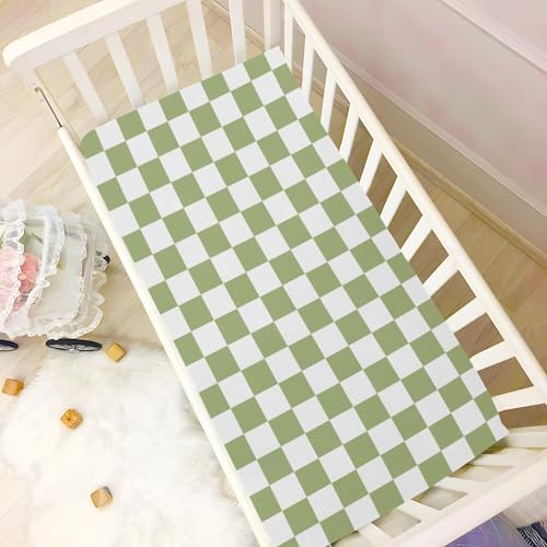 KICPOAY Fitted Crib Sheets Light Green Checkerboard