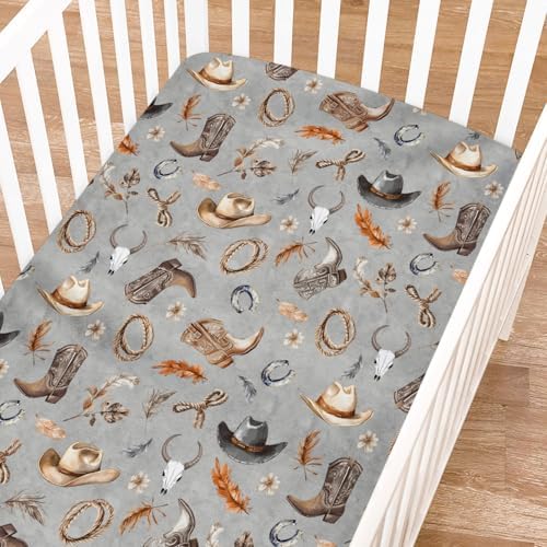 KASTLEE Retro Cowboy Crib Sheets 52x28 for Boys Girls