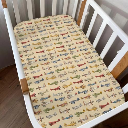 Vintage Airplane Crib Sheets 2 Pack - Soft Fitted for Boy Girl