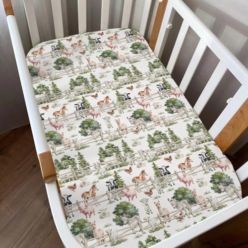 Farm Life Crib Sheets 52x28 Inch for Boy Girl 2 Pack