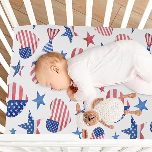 KICPOAY American Flag Bows Crib Sheets for Baby Toddler